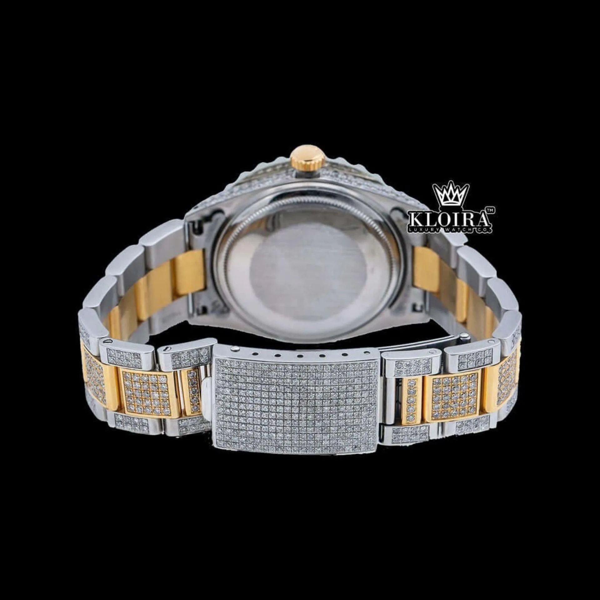 Iced Out Yellow Roman Numerals Two Tone Red Dial Watch Moissanite Watch Caseback View