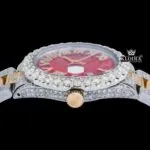 Iced Out Yellow Roman Numerals Two Tone Red Dial Watch Moissanite Watch Crown View