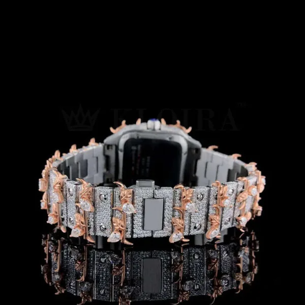 Jesus Thorn Two Tone Rose Gold Roman Numerals Moissanite Diamond Watch Caseback View