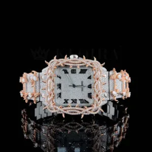 Jesus Thorn Two Tone Rose Gold Roman Numerals Moissanite Diamond Watch
