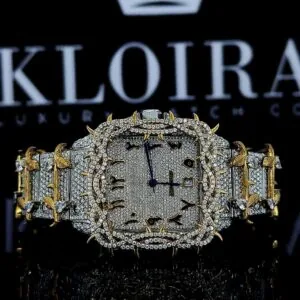 Jesus Thorn Yellow Gold Arabic Numerals Fully Iced Moissanite Diamond Watch