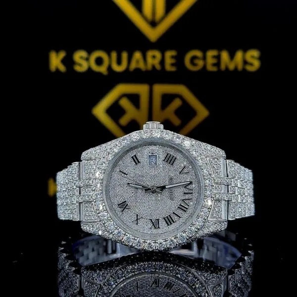 K Square Arabic Numerals Full Iced Out Customised Moissanite Watch
