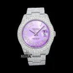 Lavender Dial Roman Numerals Iced Out Moissanite Diamond Watch