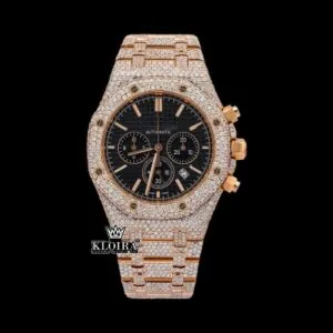 Men's Rose Gold Black Dial Iced Out Moissanite Diamond Watch