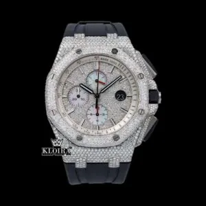 Men's Silver Iced Out Rubber Strap Moissanite Diamond Watch