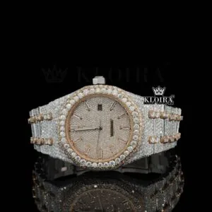 Men's Two Tone Rose Gold Iced Out Moissanite Diamond Watch