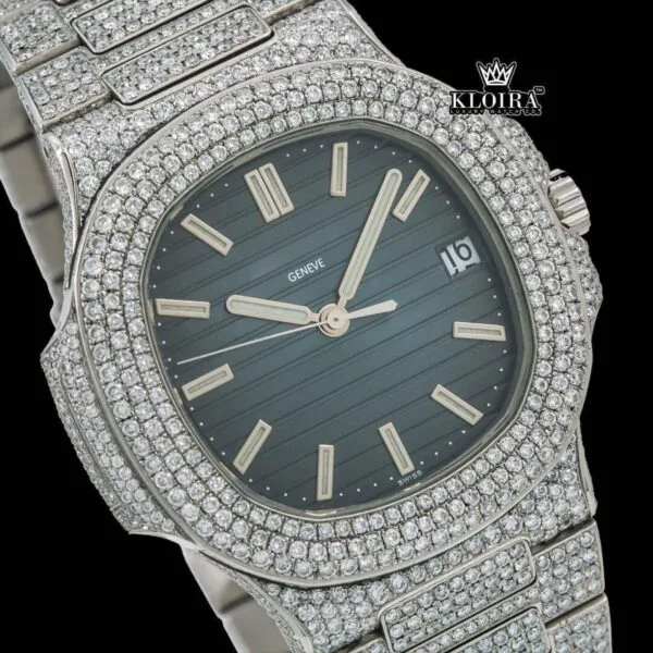 Mens Patek Philippe Moissanite Watch Front Face Close Up View