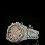 Mens Rose Gold Fully Iced Out Chronograph Moissanite Watch Left Side View
