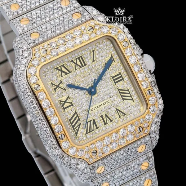 Moissanite Cartier Style Watch Close Up Front View