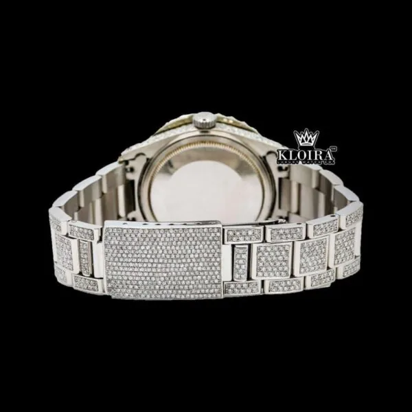 Ocean Blue Dial Diamond Markers Moissanite Diamond Watch Caseback View