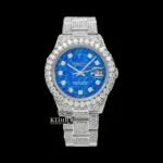 Ocean Blue Dial Diamond Markers Moissanite Diamond Watch