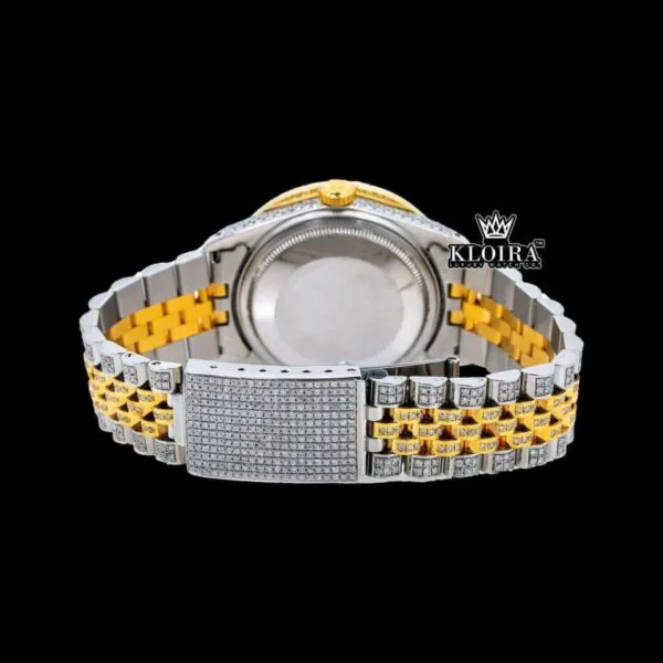 Ocean Blue Dial Roman Numerals Two Tone Moissanite Diamond Watch Caseback View