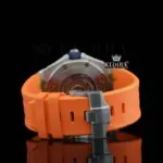 Orange Dial Stick Markers Orange Rubber Strap Moissanite Diamond Watch Caseback View