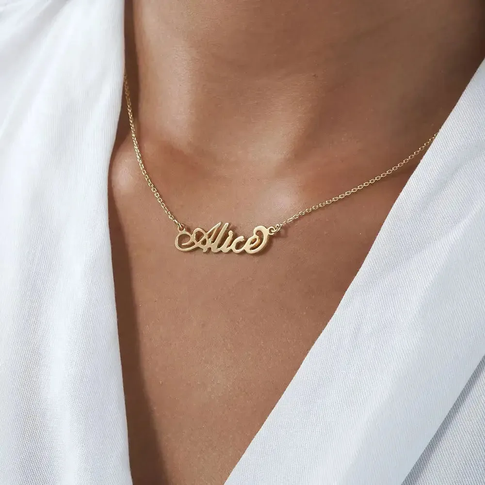 Personalized Elegant Script Name Pendant in 14K Gold
