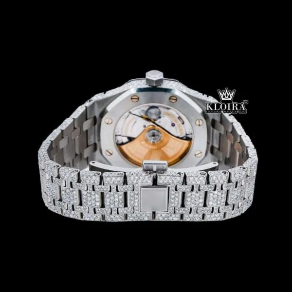 Pink Arabic Numerals Dial Full Iced Out AP Moissanite Watch Caseback View