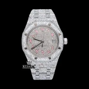 Pink Arabic Numerals Dial Full Iced Out AP Moissanite Watch