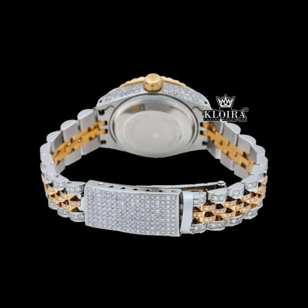 Pink Dial Diamond Markers Two Tone Moissanite Diamond Watch Caseback View
