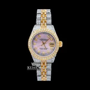 Pink Dial Diamond Markers Two Tone Moissanite Diamond Watch