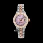 Pink Dial Diamond Markers Two Tone Rose Gold Moissanite Watch