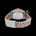 Pink Dial Yellow Roman Numerals Fully Iced Out Moissanite Diamond Watch Caseback View