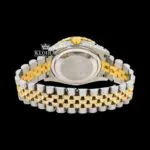 Pink Floral Dial Diamond Markers Two Tone Iced Out Moissanite Watch Caseback View