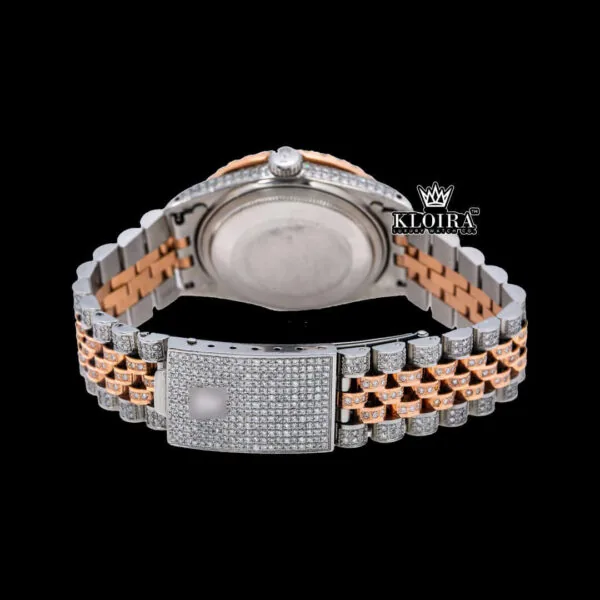 Pink Roman Dial Two Tone Iced Out Moissanite Watch Caseback View