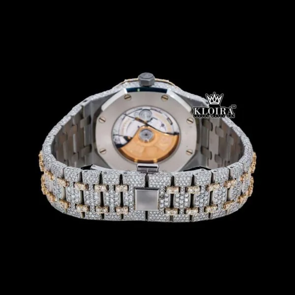 Rainbow Arabic Dial Two Tone Iced Out Moissanite Diamond Watch Caseback View