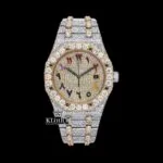 Rainbow Arabic Dial Two Tone Iced Out Moissanite Diamond Watch