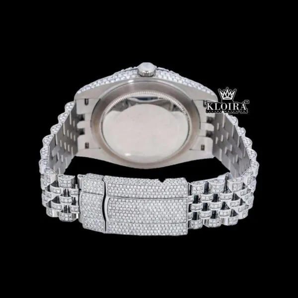 Rainbow Arabic Numerals Dial Full Iced Out Royal Link Strap Moissanite Watch Caseback View