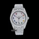 Rainbow Arabic Numerals Dial Full Iced Out Royal Link Strap Moissanite Watch