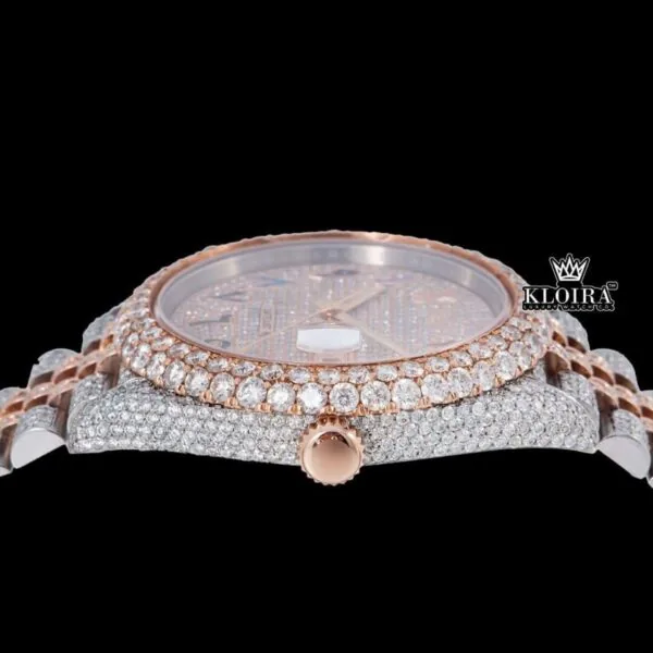 Rainbow Arabic Numerals Dial Two Tone Rose Gold Moissanite Watch Crown View