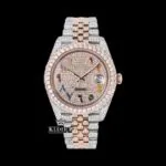Rainbow Arabic Numerals Dial Two Tone Rose Gold Moissanite Watch