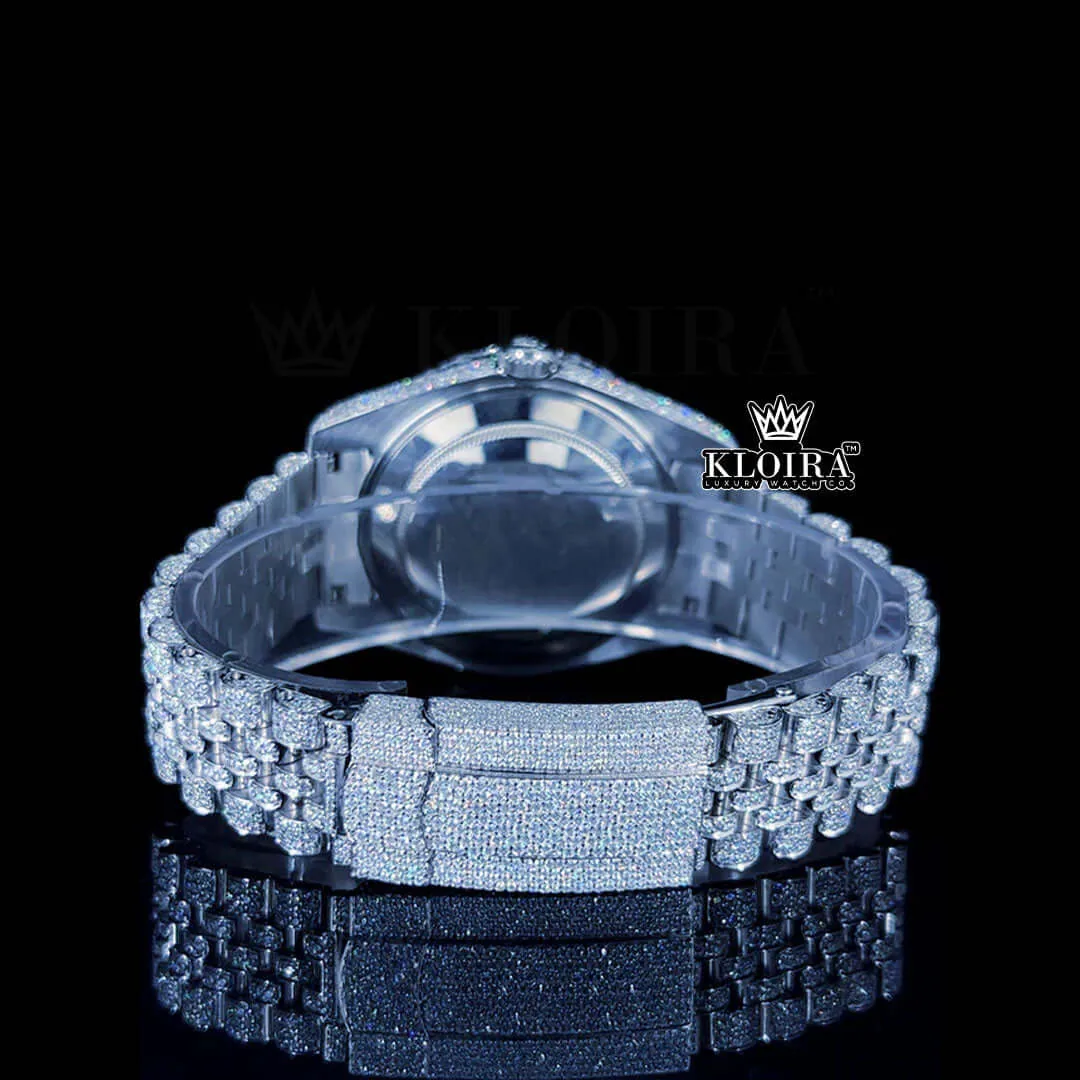 Rainbow Arabic Numerals White Dial Diamond Link Strap Moissanite Watch Caseback View