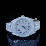 Rainbow Arabic Numerals White Dial Diamond Link Strap Moissanite Watch