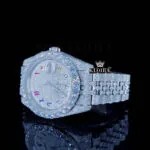 Rainbow Arabic Numerals White Dial Diamond Link Strap Moissanite Watch Left Profile View