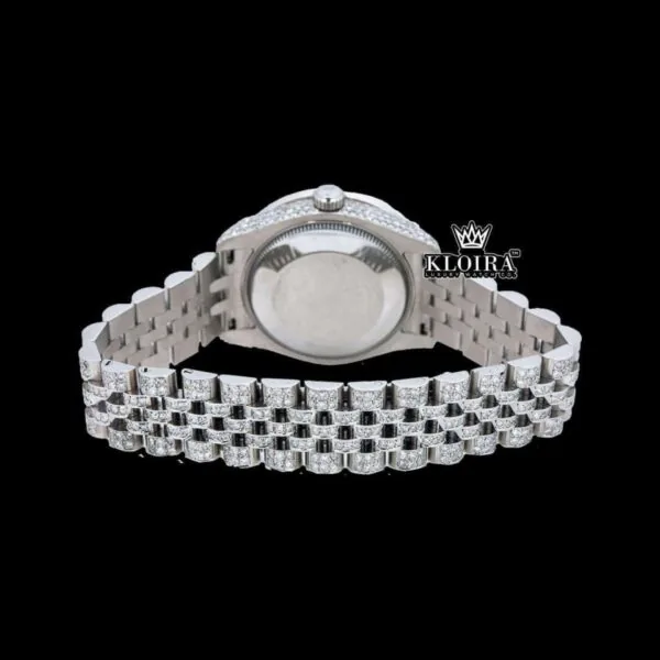 Rainbow Arabic Numerals White Dial Iced Out Moissanite Diamond Watch Caseback View