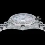 Rainbow Arabic Numerals White Dial Iced Out Moissanite Diamond Watch Crown View