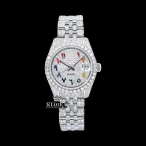 Rainbow Arabic Numerals White Dial Iced Out Moissanite Diamond Watch