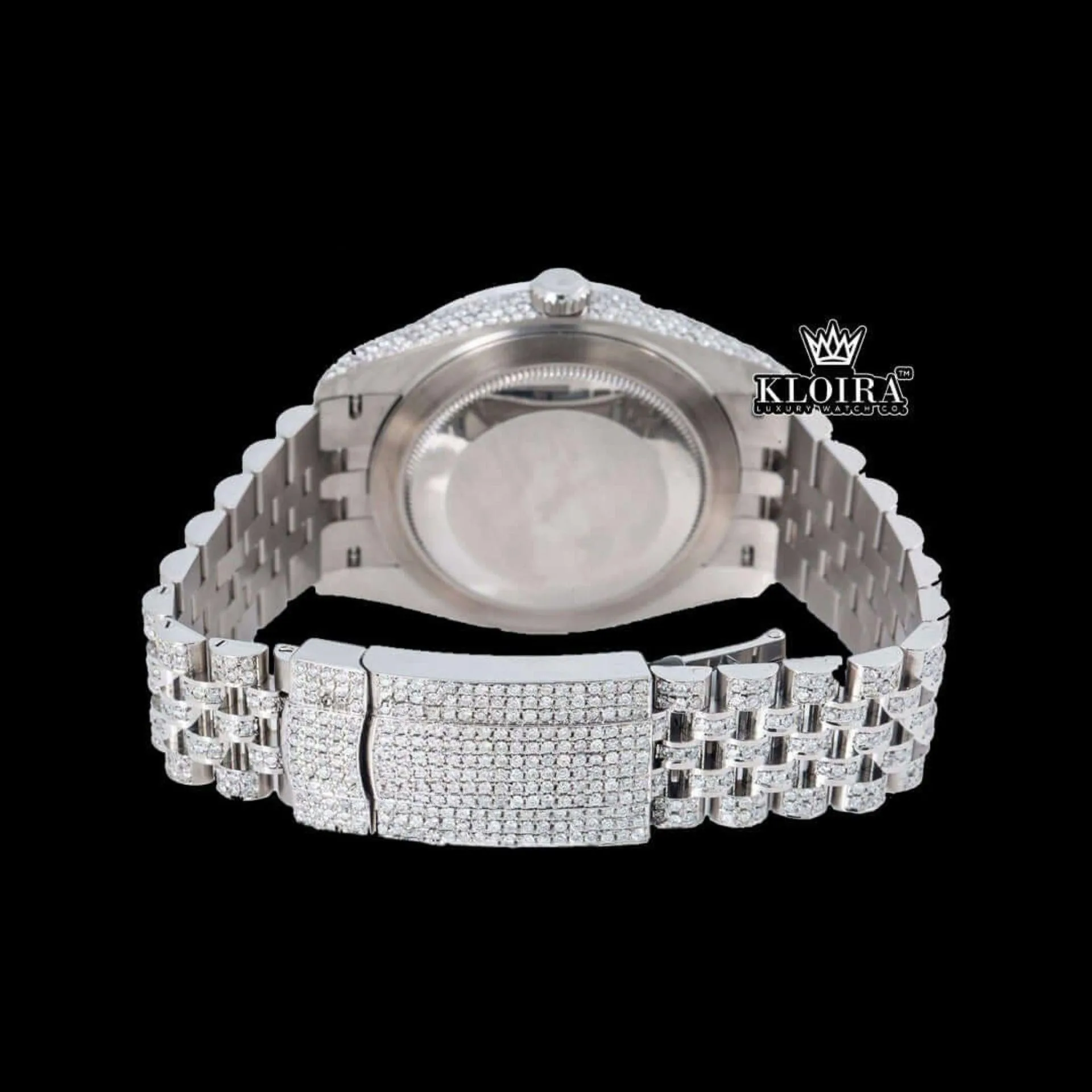 Rainbow Bezel Arabic Numerals Iced Out Moissanite Diamond Watch Caseback View