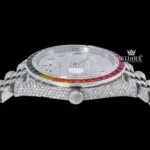 Rainbow Bezel Arabic Numerals Iced Out Moissanite Diamond Watch Crown View