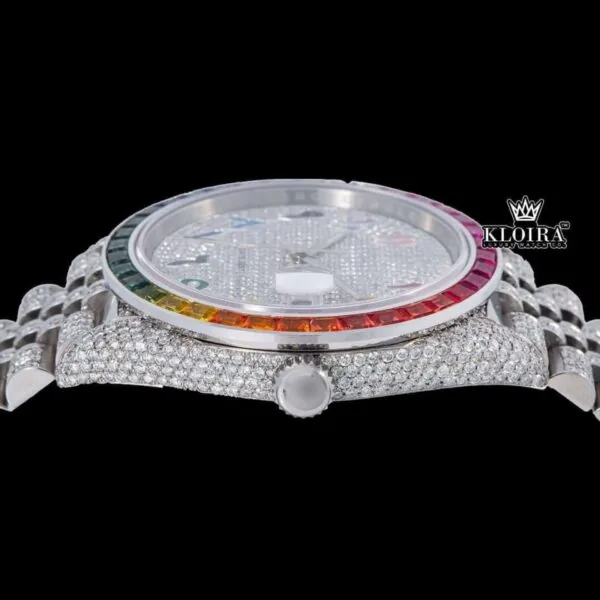 Rainbow Bezel Arabic Numerals Iced Out Moissanite Diamond Watch Crown View