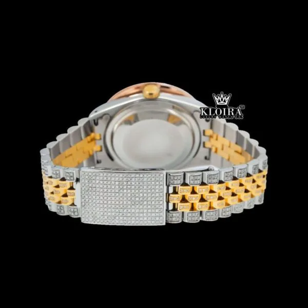 Rainbow Bezel Diamond Markers Two Tone Moissanite Watch Caseback View