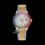 Rainbow Bezel Diamond Markers Two Tone Moissanite Watch