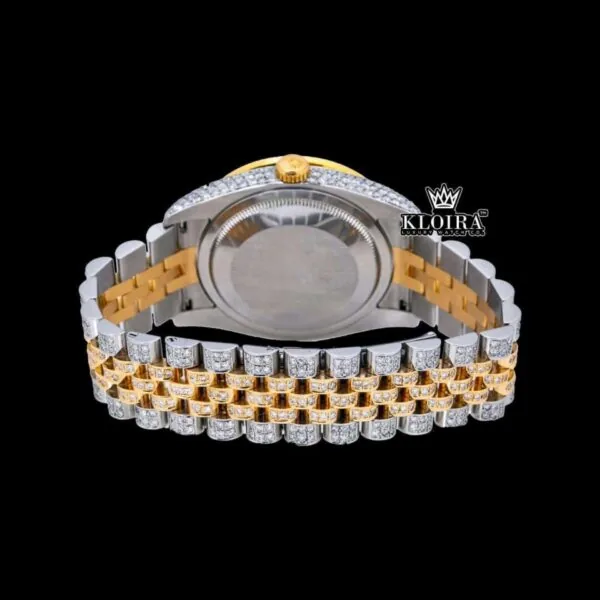 Rainbow Bezel Yellow Dial Rainbow Arabic Numerals Moissanite Diamond Watch Caseback View