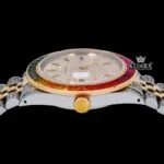 Rainbow Bezel Yellow Dial Rainbow Stick Markers Moissanite Diamond Watch Crown View