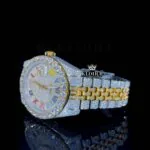 Rainbow Roman Dial Two Tone Iced Out Yellow Gold Moissanite Watch Left Profile View