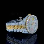 Rainbow Roman Dial Two Tone Iced Out Yellow Gold Moissanite Watch Right Profile View