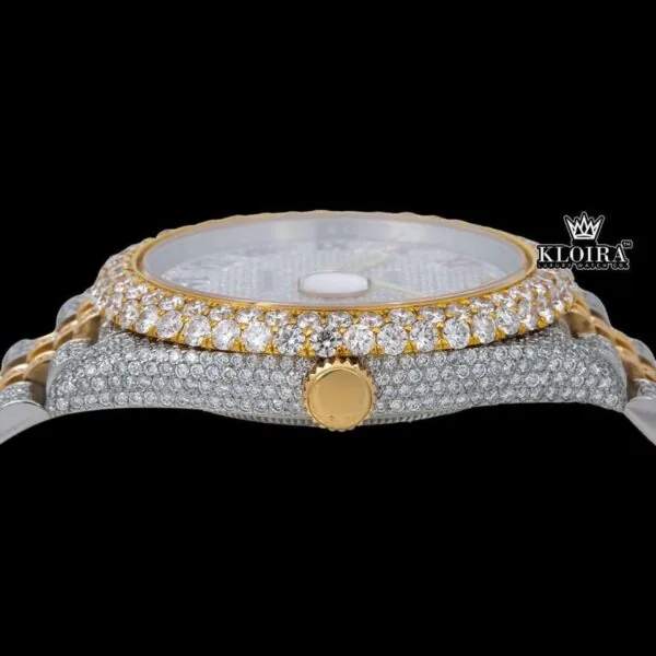 Rainbow Roman Dial Two Tone Moissanite Diamond Watch Crown View