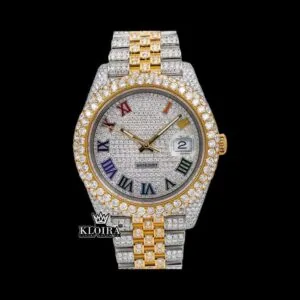 Rainbow Roman Dial Two Tone Moissanite Diamond Watch