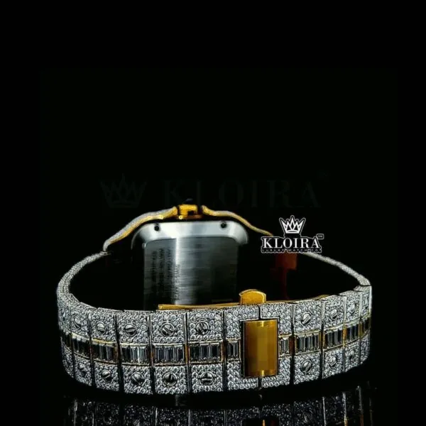 Rainbow Roman Numerals Yellow Dial Two Tone Moissanite Watch Caseback View